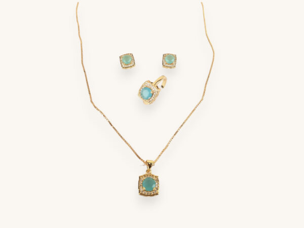 Golden Chain Necklace Earrings Ring Set Ferozi