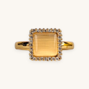 Golden Ring Big Square Stone (Free Size)