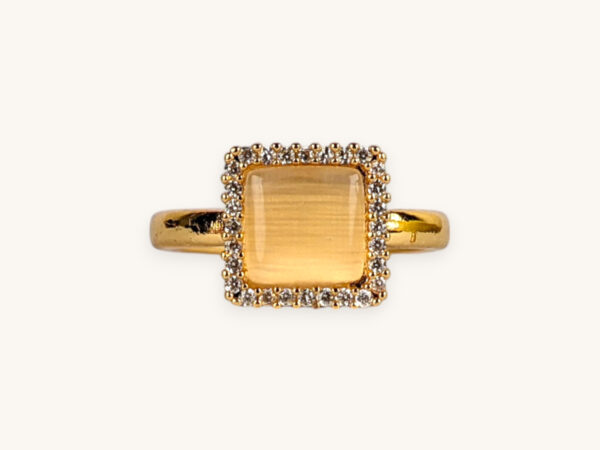 Golden Ring Big Square Stone (Free Size)