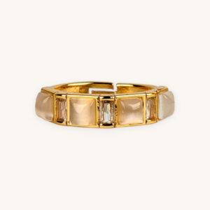 Golden Ring Four Square Stone (Free Size)