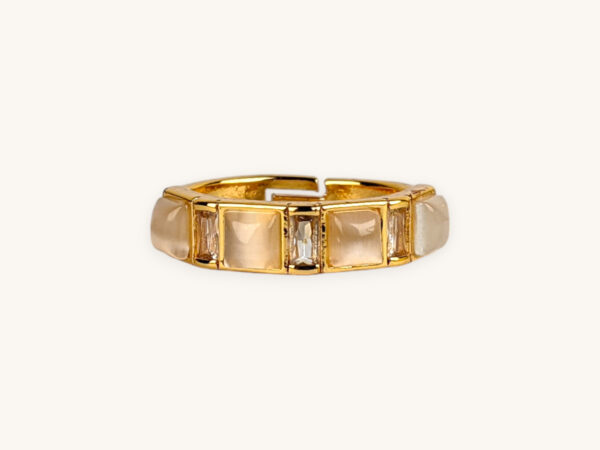 Golden Ring Four Square Stone (Free Size)