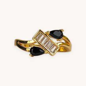 Golden Two Stone Ring (Free Size)