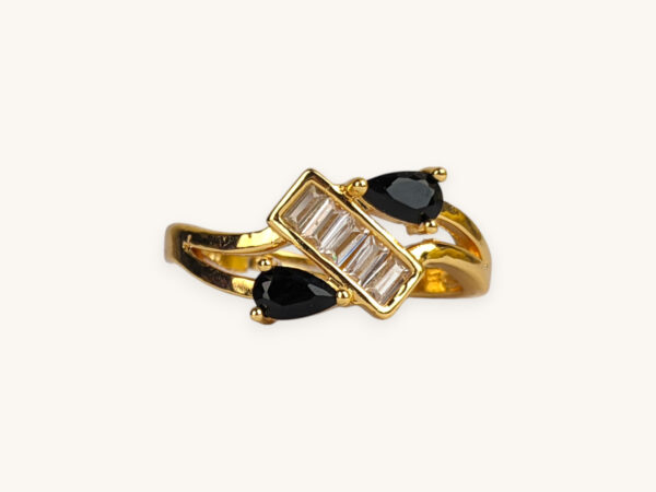 Golden Two Stone Ring (Free Size)