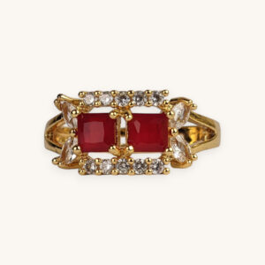 Golden Two Square Stone Ring (Free Size)