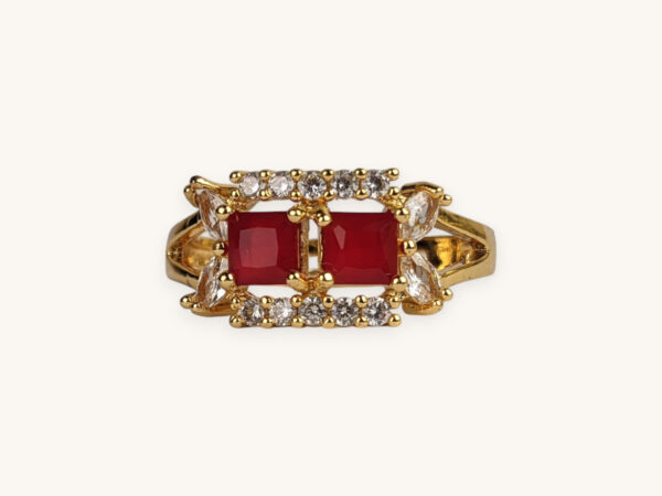 Golden Two Square Stone Ring (Free Size)