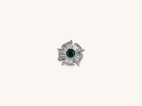Silver Ring Flower Stone (Free Size)