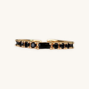 Thin Black Stone Golden Ring (Free Size)