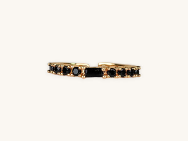 Thin Black Stone Golden Ring (Free Size)