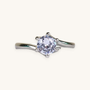 Crystal Diamond Silver Stone Ring (Free Size)