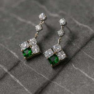 Crystal Square Green Stone Earrings