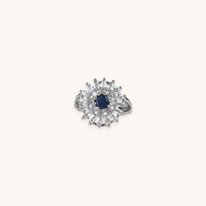 Silver Ring Round Flower Stone (Free Size)