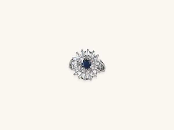 Silver Ring Round Flower Stone (Free Size)