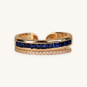 Blue Stone Golden Ring (Free Size)