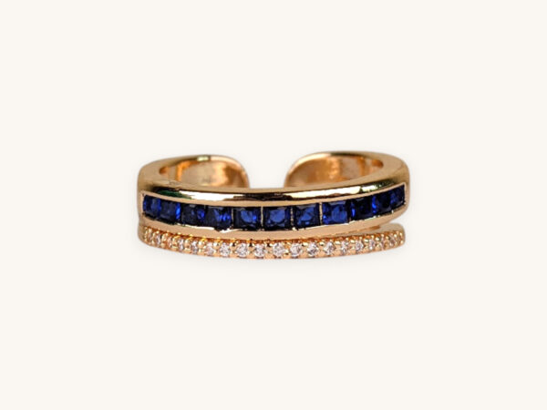 Blue Stone Golden Ring (Free Size)