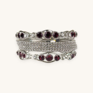 Silver Bangles Maroon Round Stone Set(Karay) (2.6)