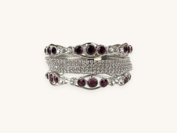 Silver Bangles Maroon Round Stone Set(Karay) (2.6)