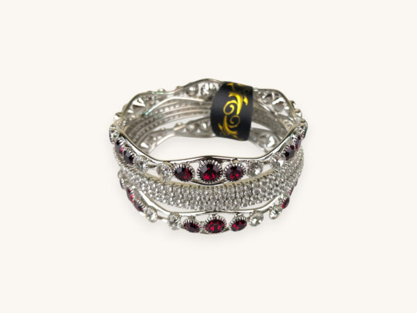 Silver Bangles Maroon Round Stone Set(Karay) (2.6) - Image 2