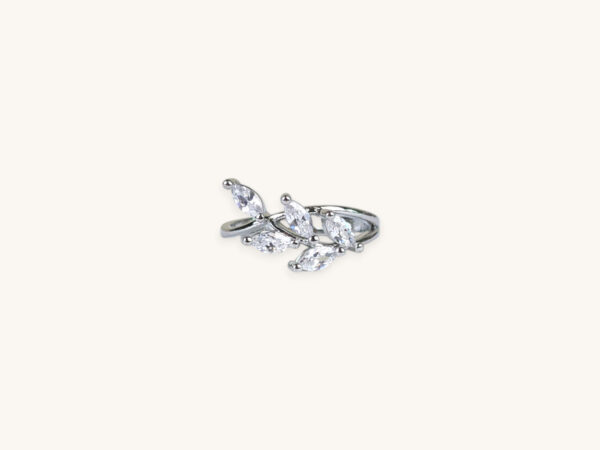 Silver Crystal Leaves Ring (Free Size)