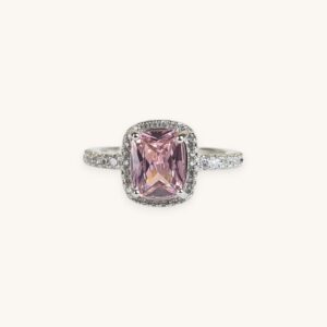 Luxury Big Crystal Pink Square Zircon Stone Ring Wedding Jewelry For Women