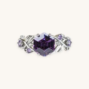 Purple Inlaid Hexagon Zircon Twisted Silver Ring