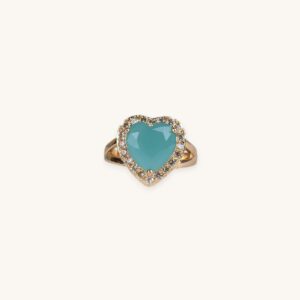 Aqua Heart Stone Golden Ring (Free Size)