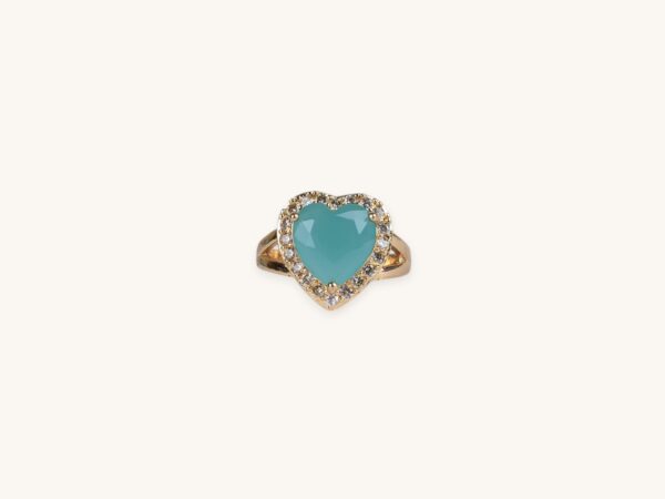 Aqua Heart Stone Golden Ring (Free Size)