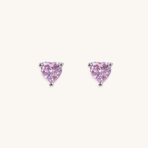 925 Sterling Silver Pink Purple Heart Zircon Stud Earrings For Women