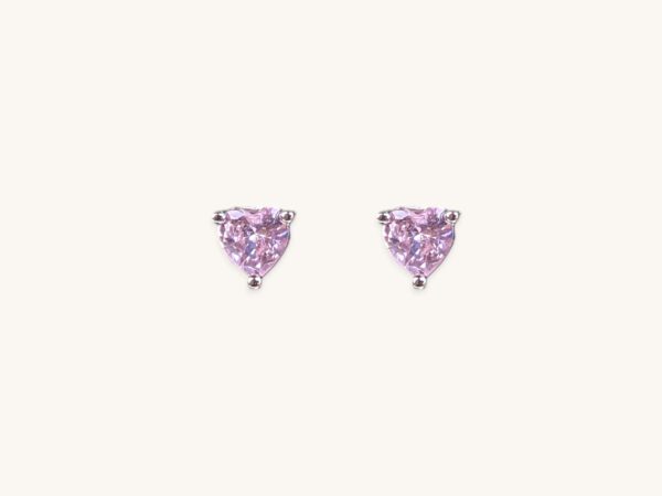925 Sterling Silver Pink Purple Heart Zircon Stud Earrings For Women