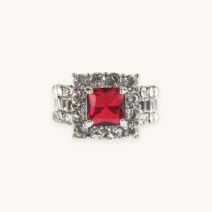 Exquisite Silver Square Geometry Ring Red Stone For Women (19)