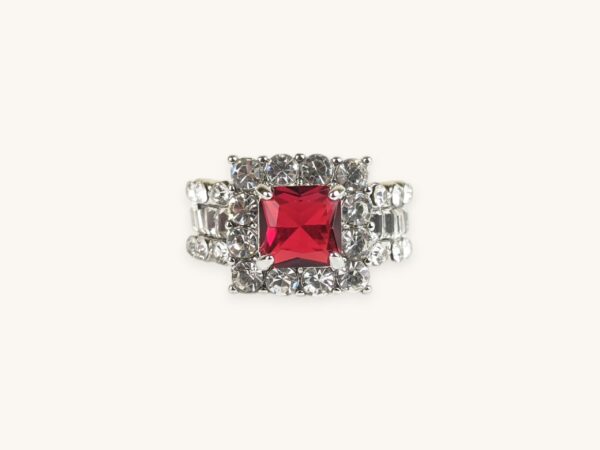 Exquisite Silver Square Geometry Ring Red Stone For Women (19)
