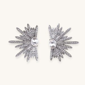 Silver Big Plant Luxury Stud Earrings with Bling Zircon Stone for Women
