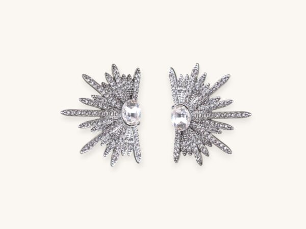 Silver Big Plant Luxury Stud Earrings with Bling Zircon Stone for Women