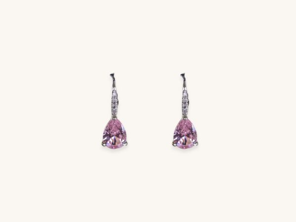 Huitan Pear Pink Cubic Zirconia Drop Earrings for Women Silver
