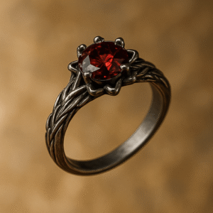 Charm Black Flower Round Ring for Women Dark Red Stone (18)