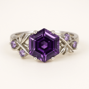 Purple Inlaid Hexagon Zircon Twisted Silver Ring