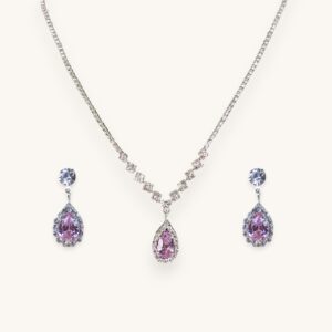 Copper Claw Chain Series Water Drop Necklace Earrings Jewelry Set Pink