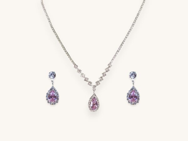 Copper Claw Chain Series Water Drop Necklace Earrings Jewelry Set Pink