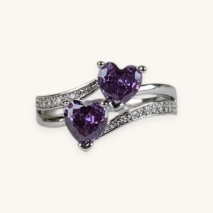 Huitan Ring For Women Double Heart Shaped Purple (18)