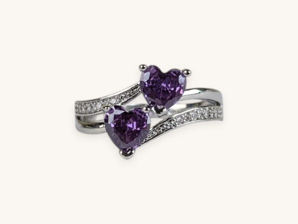 Huitan Ring For Women Double Heart Shaped Purple (18)