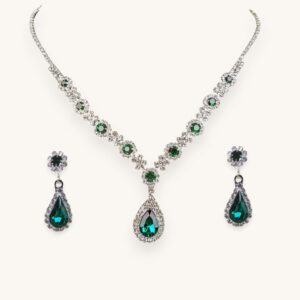 Women's Crystal Droplet Necklace with Earrings Set Green