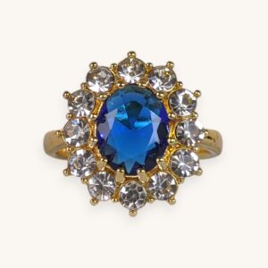 Charm Golden Round Flower Ring for Women Blue Stone (18)