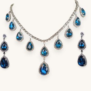 Luxury Necklace Earrings for Women Dark Blue Water Drop Crystal Earrings