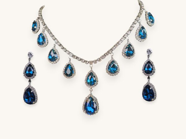 Luxury Necklace Earrings for Women Dark Blue Water Drop Crystal Earrings