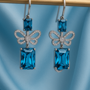 Exquisite Handmade Inlaid Zircon Bow Butterfly Dangle Earrings