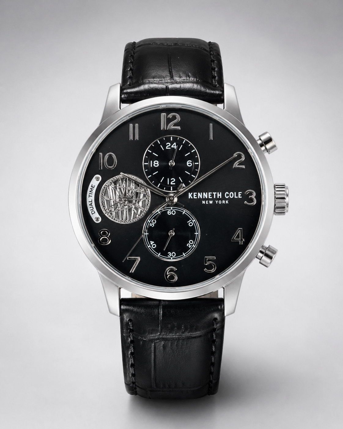 Kenneth Cole New York KC51019020 Dual Time Men's Analog Watch Black Leather