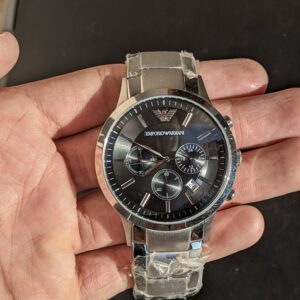 Emporio Armani Classic Silver Stainless Steel Black Dial Chronograph Quartz Gents Watch AR2434