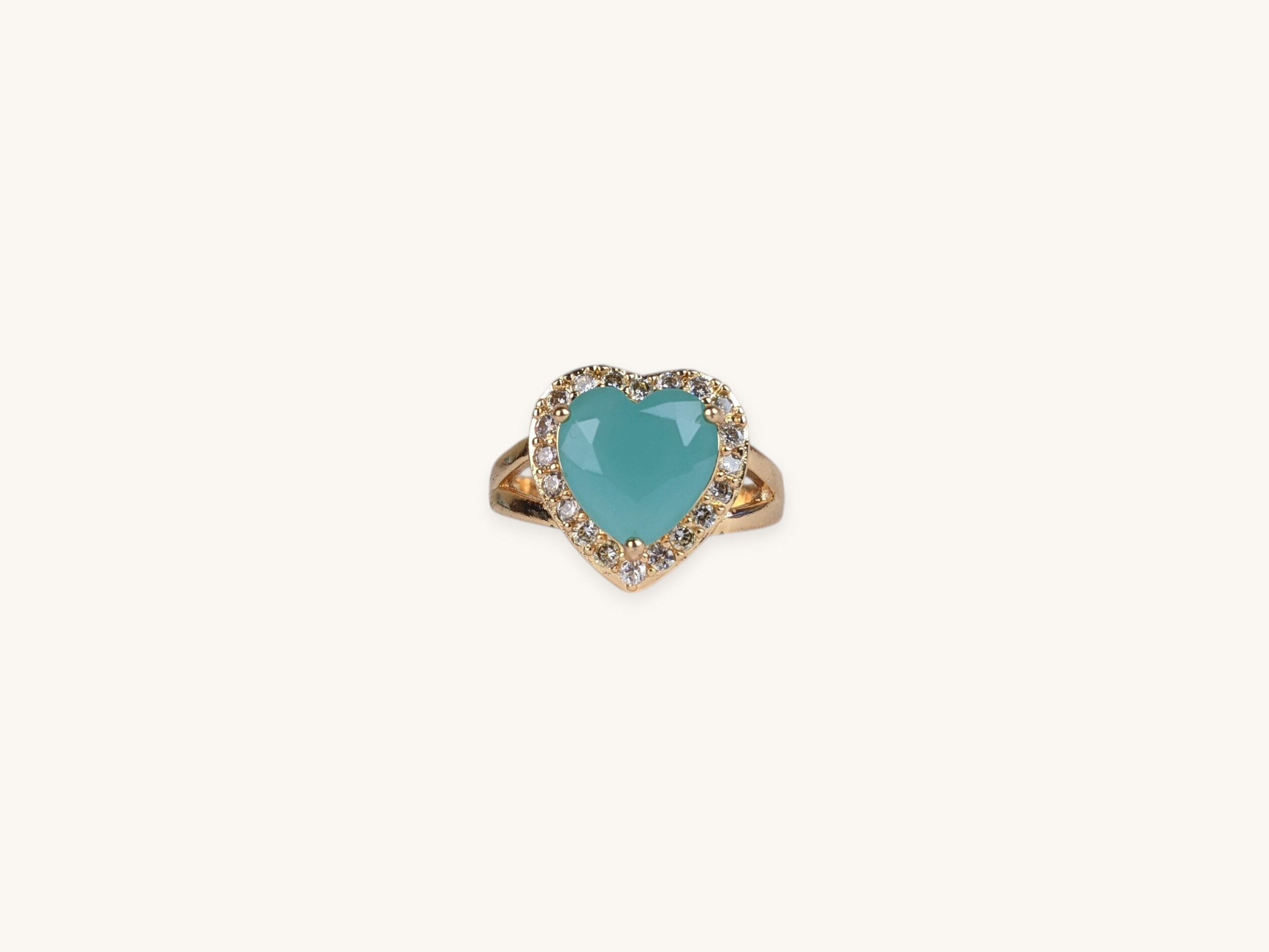 Aqua Heart Stone Golden Ring (Free Size)