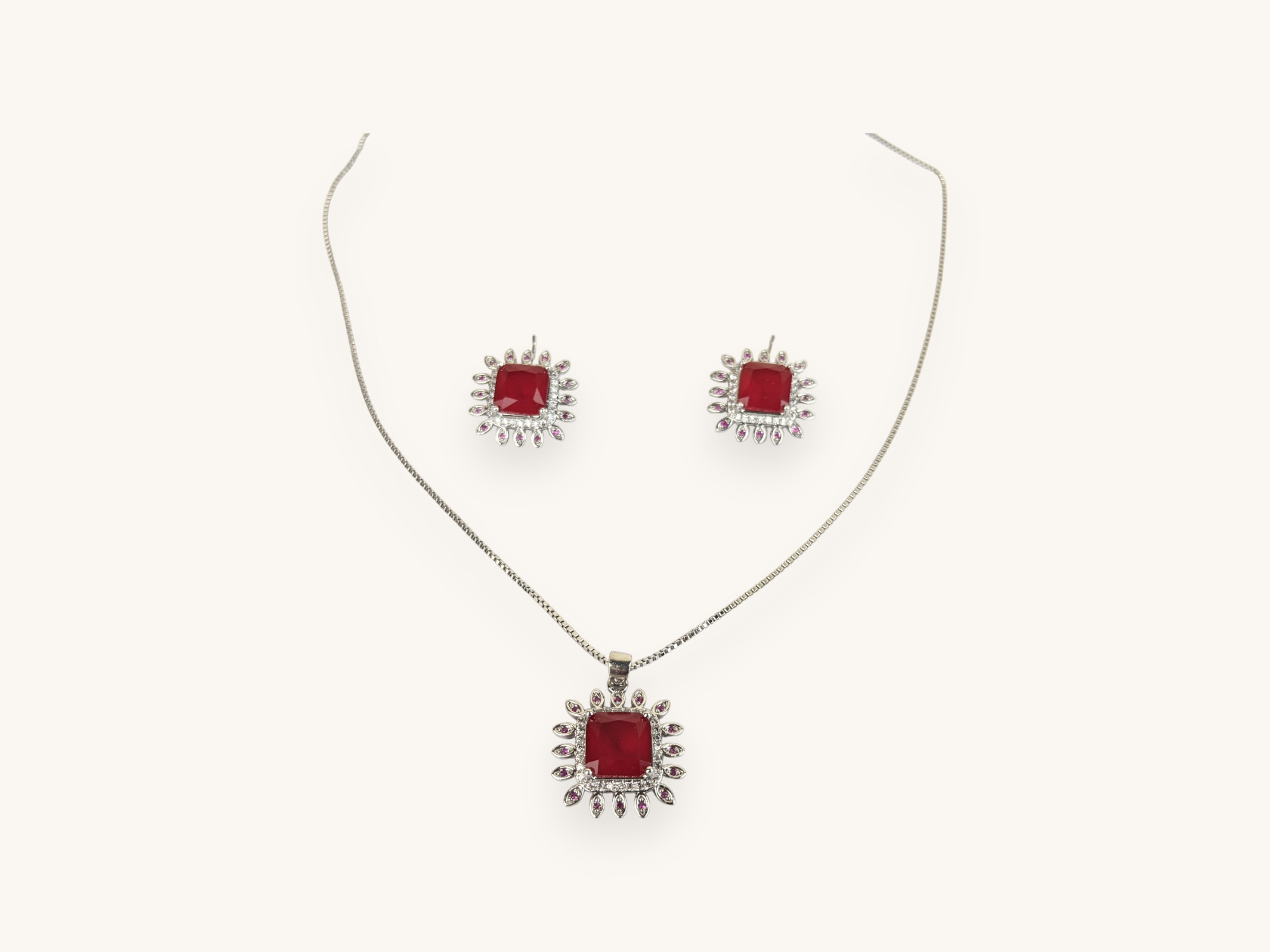 Silver Chain Necklace Earrings Set
