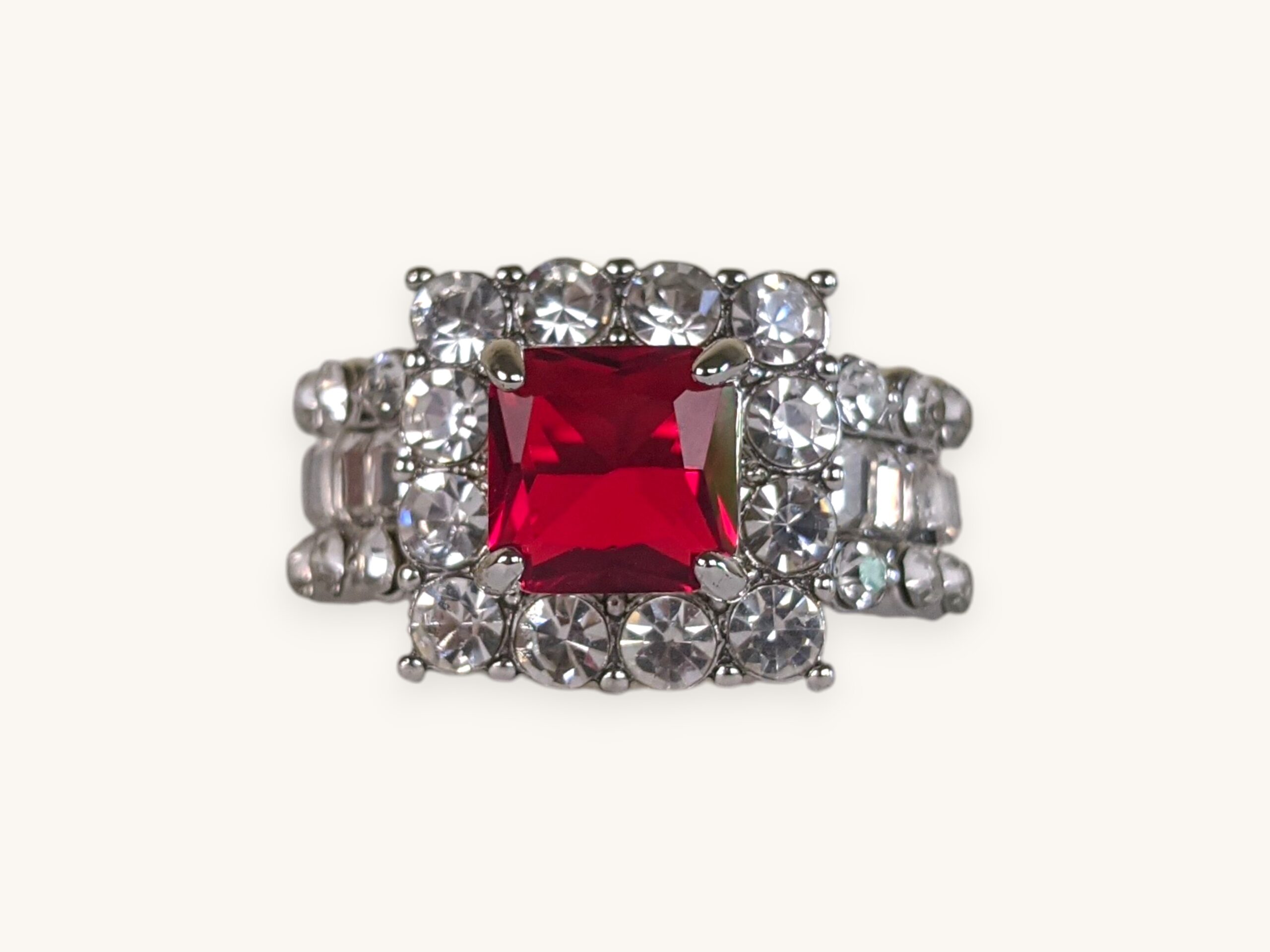 Exquisite Silver Square Geometry Ring Red Stone For Women (19)