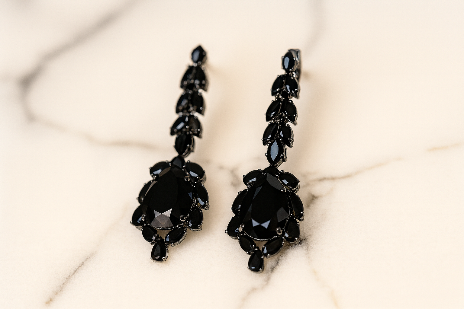 Cluster Dangle Drop Black Earrings